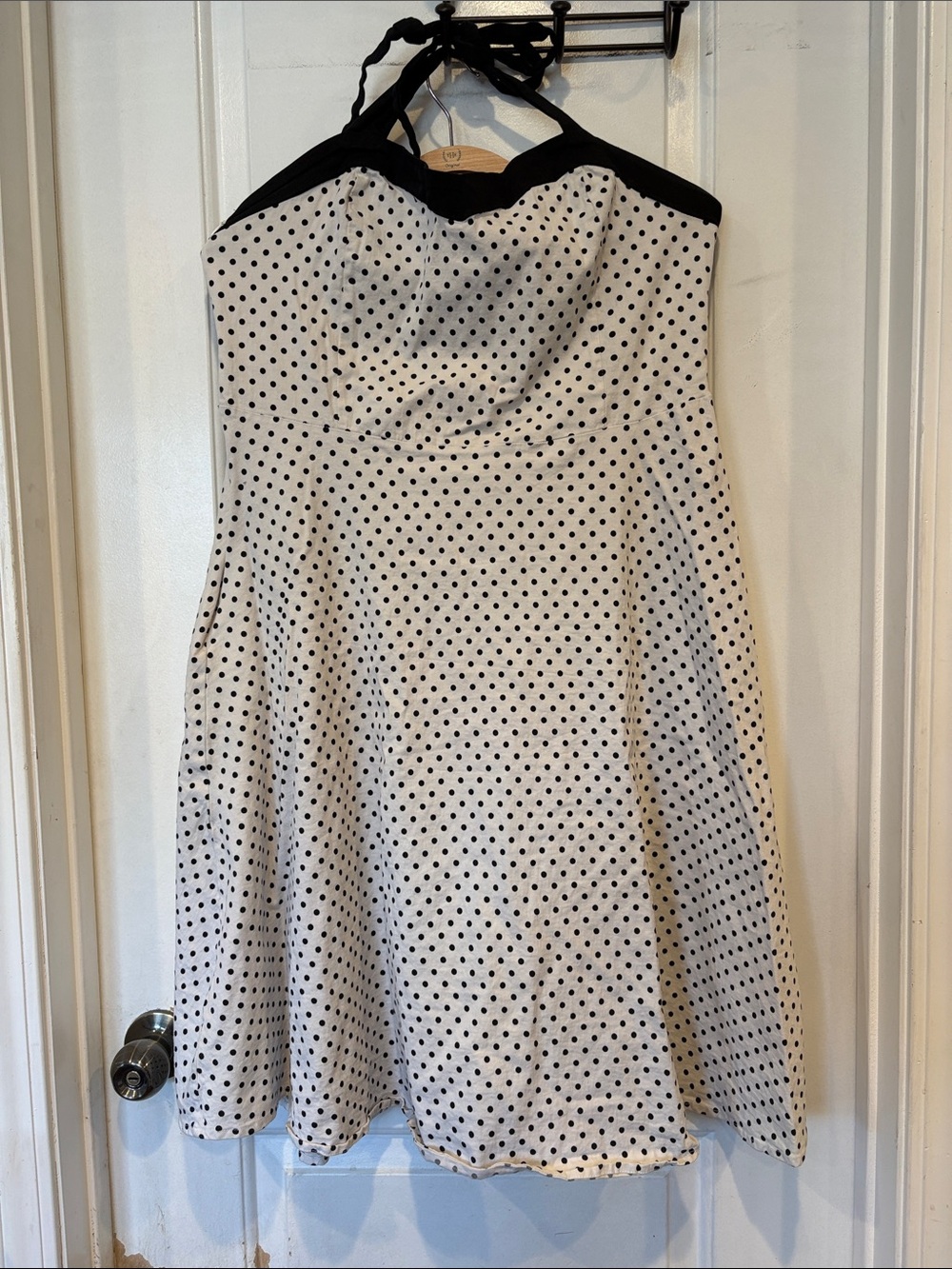 Polka Dot babydoll Halter Swing Dress in White & Black